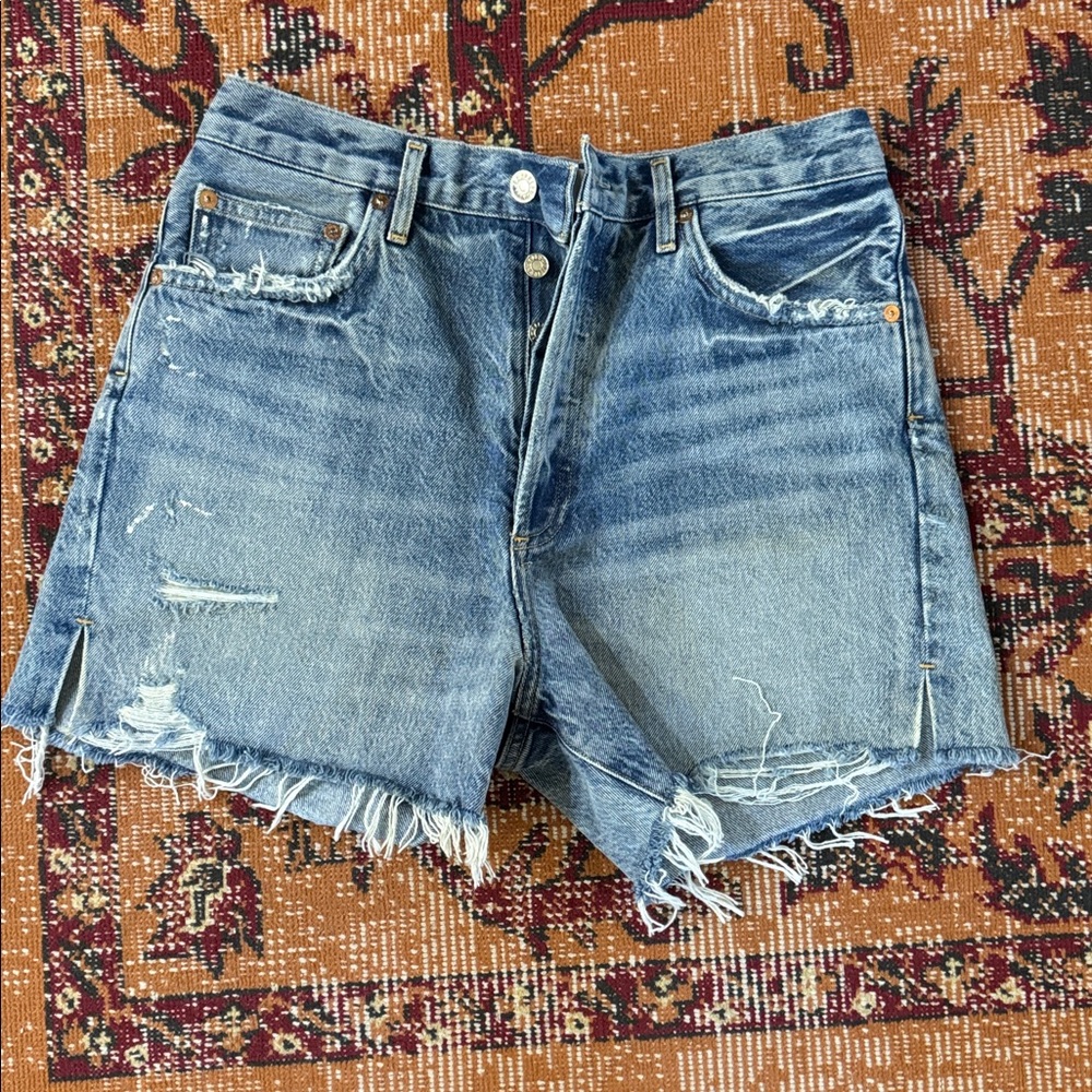 Agolde Blue Distressed Jean Shorts